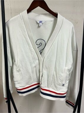 JoyLab White Knit Cardigan with USA Navy Logo Detail